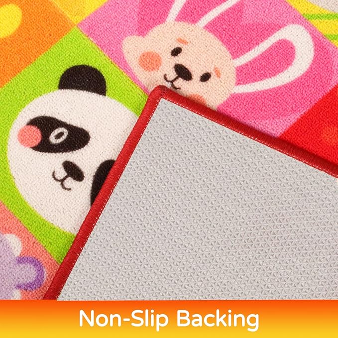 Cute Animal Classroom Rug, 110.2"X78.7" Non-Slip Educational Kids Carpet for Playroom, Washable Preschool Rug for Elementary, Nursery