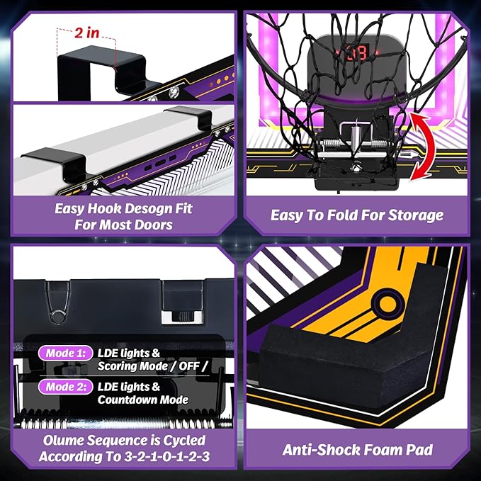 GMAOPHY Mini Basketball Hoop with Electronic Scoreboard Over The Door, Birthday Gift Sport Toys, Basketball Hoop Indoor for 5 6 7 8 9 10+ Year Old Boys Kids