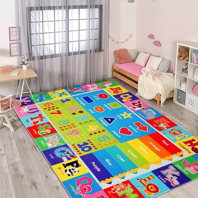 Baby Play Mat Kids Rug for Floor, Playmat for Kids Toddlers Infant, Extra Large Thick Playtime Collection ABC, Numbers, Animals Educational Area Rugs for Playroom (78.7X59 Inch)