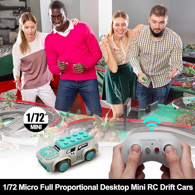 Micro RC Car 1:72 Full Proportional Hall Sensor Mini Remote Control Racing Car for Desktop on Track Play with Expandable Components, Gifts for Adults and Kids with Rechargeable Battery
