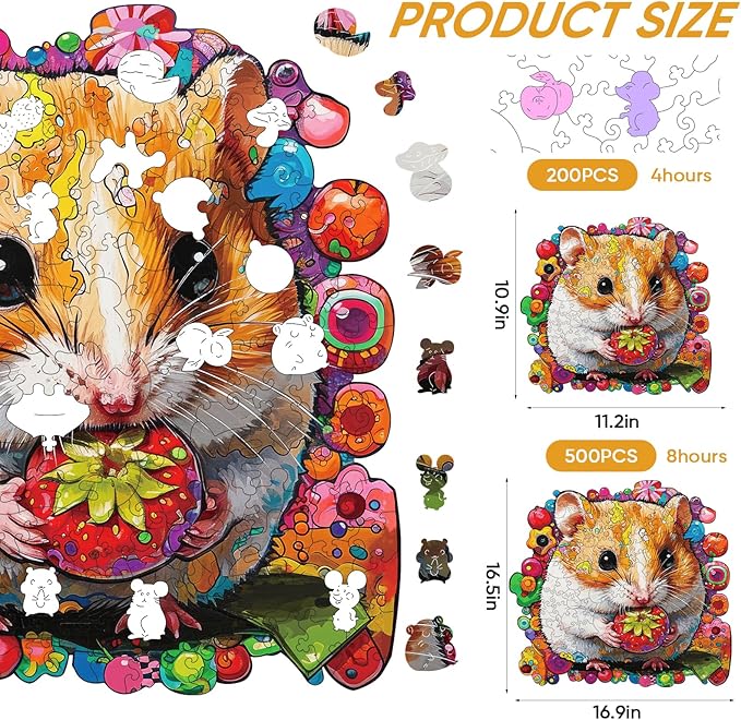 Wooden Jigsaw Puzzles 500 Pieces-Hamster,16.5x16.9in,Royal,Wooden Puzzles for Adults,Unique Shape Animal Adult Puzzles,Irregular Wood Puzzles Best Gift for Adults and Kids Family Game