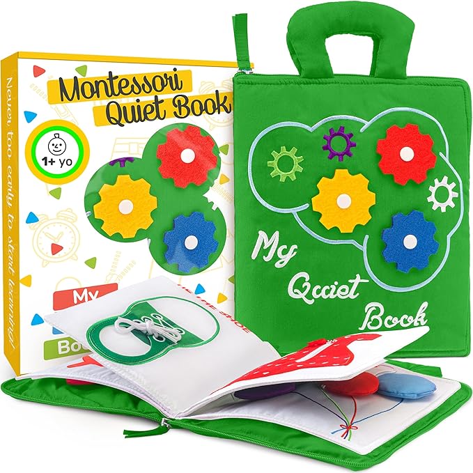 deMoca Montessori Busy Book Toddler Travel Toys 1-3 - Activity Quiet Book Airplane Travel Toys for Toddlers 1-3, Busy Board with Car and Plane Activities, Boys & Girls Birthday Gift