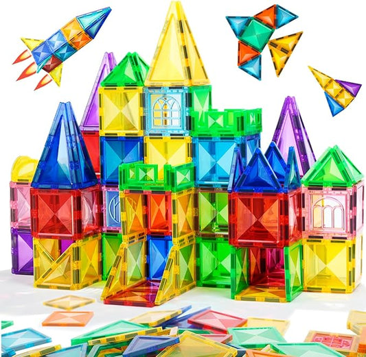 TOKBLOK 64Pcs Clear Diamond Magnetic Tiles - STEM Educational Building Blocks Toys for 3-6 Year Old Boys & Girls | Ideal for Toddler Early Development (Starter Set)