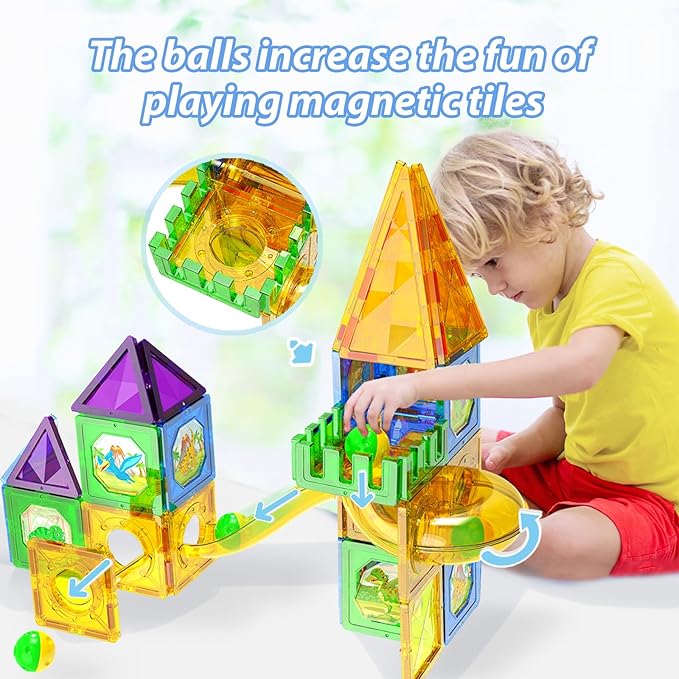 Dinosaur Magnetic Blocks Set, Upgrade DIY Magnets Building Blocks for Kids, 60 Piece Magnets Tiles for Boys and Girls Learning by Playing Games to Improve Imagination and Creativity
