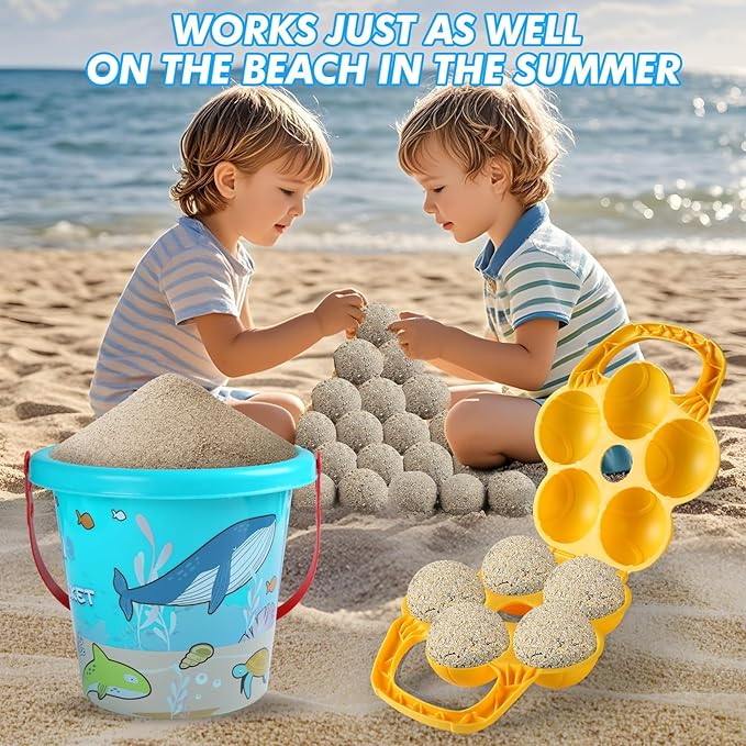 Beach Toys, 6 Piece Kids Indoor Outdoor Play Set with Bucket, Brick Mold, Sandball Maker, Beach Chases Travel Sand Toys for Ages 3-8, Sand Castle Building kit Backyard Fun