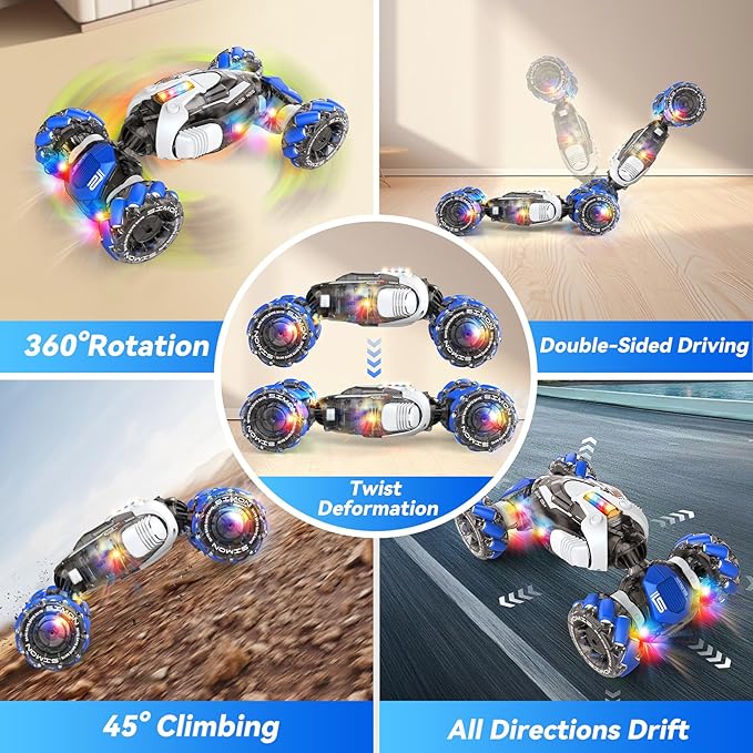 Gesture Sensing RC Stunt Car, 360° Rotating 4WD Remote Control Transform Hand Controlled Car - Fun Birthday Gifts for Kids Boys and Girls (Ages 5-13)