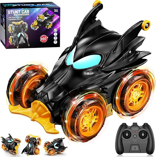 Bat Remote Control Car for Boys, 360° Rotating 4WD Stunt RC Cars with Cool Lights, Rechargeable Car Toys Birthday Gifts for Kids Boy Age 3 4-6 6-8