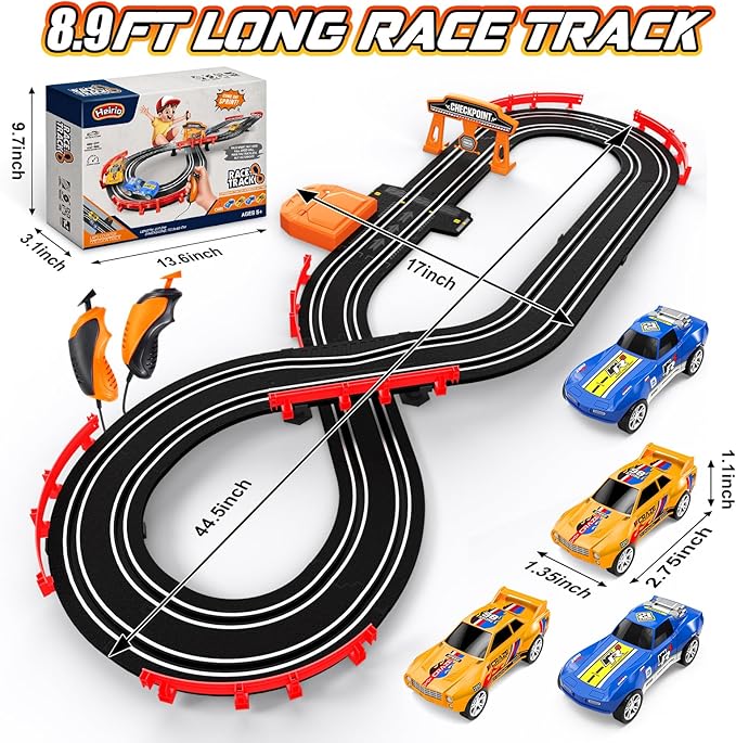 Slot Car Race Track Sets with 4 High-Speed Slot Cars, Electric/Battery-Powered Dual Car Track, Lap Counter, Controllers, Racing Car Game, Toys Gifts for Boys Girls Ages 5 6 7 8-12 Year Old Kid