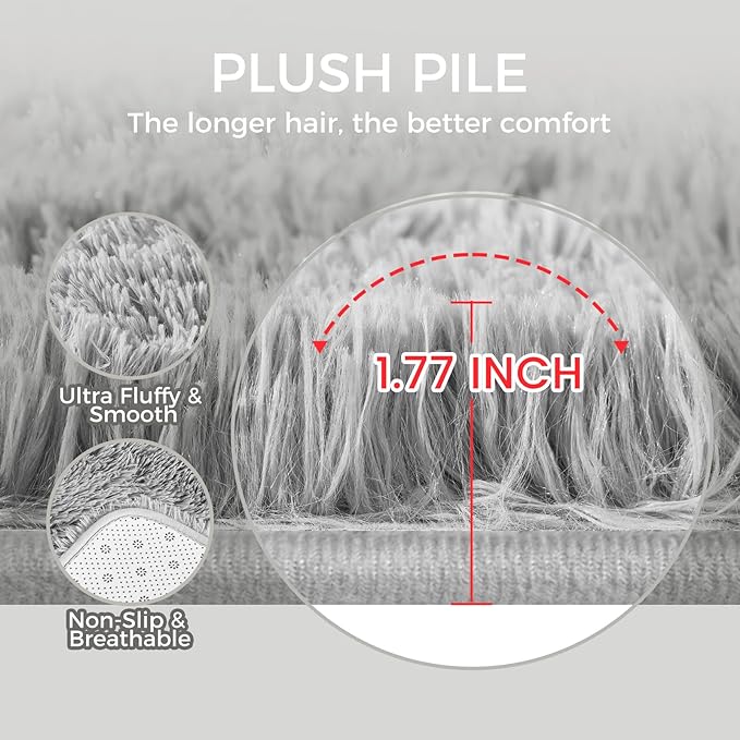 Ultra Soft Rug for Living Room, 8X10 Light Grey Fluffy Shag Area Rug for Bedroom, Modern Shaggy Carpets Fuzzy Rug for Teens Dorm Nursery Home Decor Aesthetic, Upgrade Anti-Skid Durable