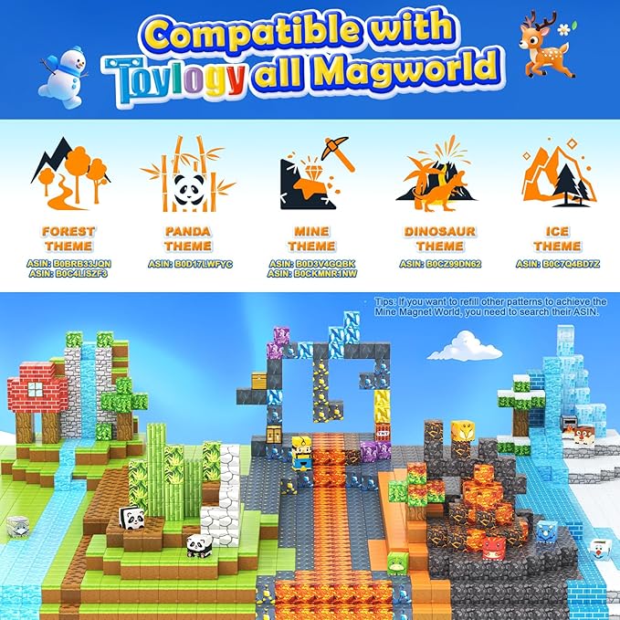 126PCS Magnetic Blocks-Mine Magnet World Forest & Ice Edition, Sensory Building Blocks Set STEM Construction Toys for Toddlers Kids Ages 3-5 5-7 8-13, Gifts for 3-8 Year Old Boys Girls