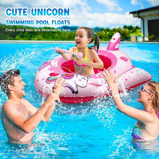 HopeRock Unicorn Pool Floats for Toddlers and Kids, with Water Gun, Pool Toys for 3-8 Years Old Girls, Inflatable Swimming Pool Toys