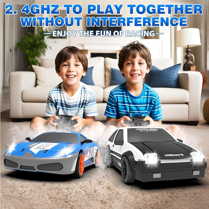 Remote Control Car RC Drift Car, 1/24 RC Car 2.4GHz 4WD RC Drift Racing Car High Speed RC Cars with Cool Lights, Rechargeable Battery and Extra Tires Toys for Kids (White)