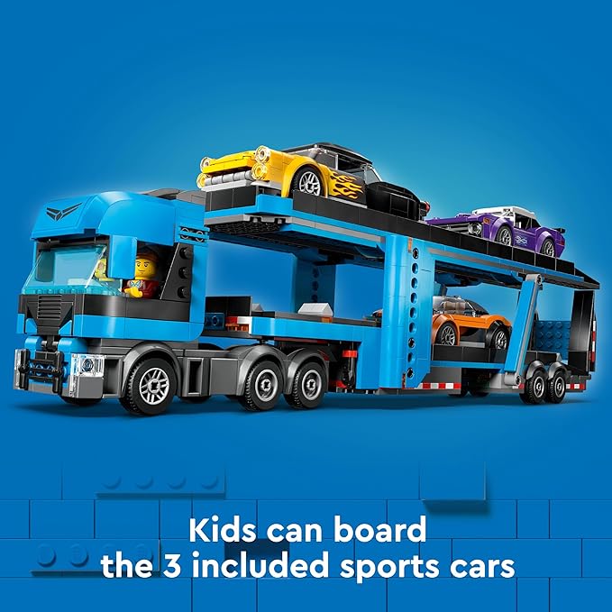 LEGO City Sports Car Transport Truck - Set of 4 Vehicles for Children from 7 Years - Party or Birthday Gift for Boys and Girls - 4 Minifigures for Role Play 60408