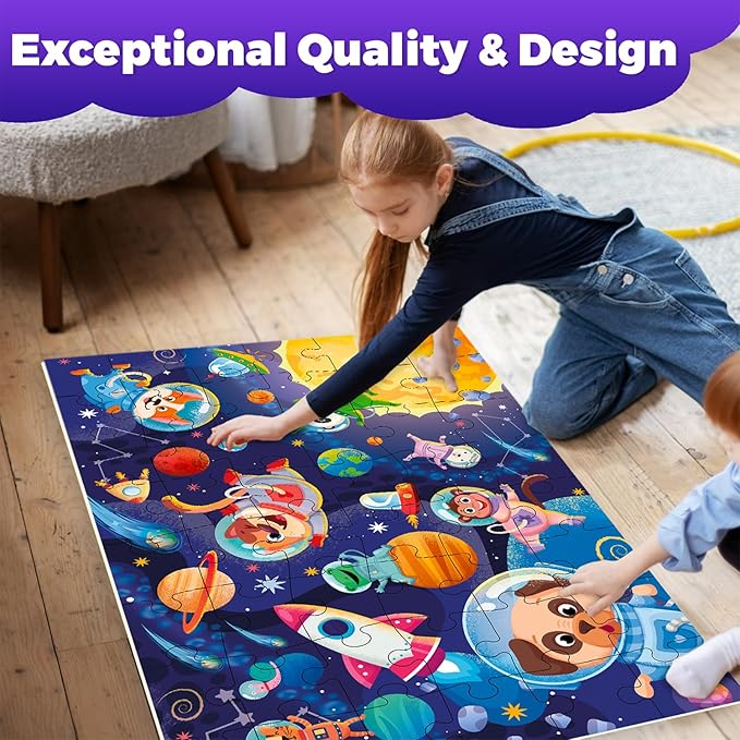 QUOKKA Giant Floor Puzzle for Kids Ages 4-6 – 2x3 Feet Extra-Thick 48 Pieces Toddler Puzzle Ages 3-5 – Space Educational Activity for Boys Girls – Premium Box with Sturdy Handle & Magnetic Closure