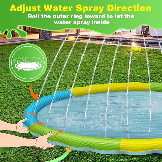Splash Pad for Kids and Dogs, 107" Extra Large Splash Pad for Kids, Non Slip Thicken Sprinkler Dog Pool Summer Outdoor Water Toys for Backyard
