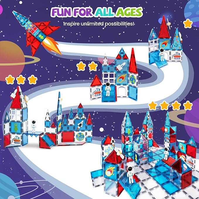 cossy Magnetic Tiles Space Set, Magnetiles with Astronaut, Magnetic Tiles for Kids Ages 4-8, STEM Toys, Magnet Blocks for Boys and Girls, Creative Building Toys, Space