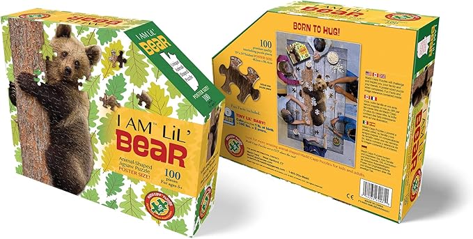 Madd Capp Puzzles Jr. - I AM Lil’ Bear - 100 Pieces - Animal Shaped Jigsaw Puzzle