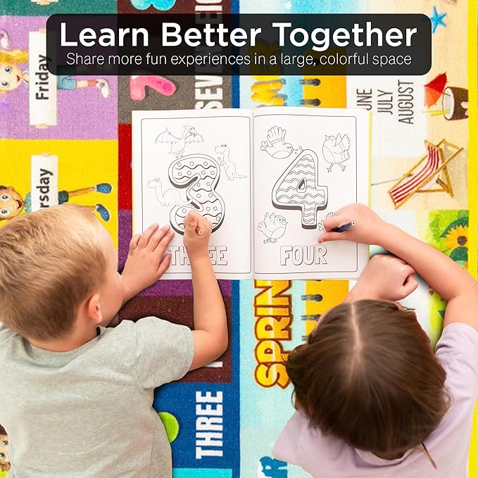 Educational Kids Rug – 55.2" x 39.6" Foldable ABC Play Mat for Floor, Soft Non-Slip Baby Mat for Playroom, Nursery, Classroom