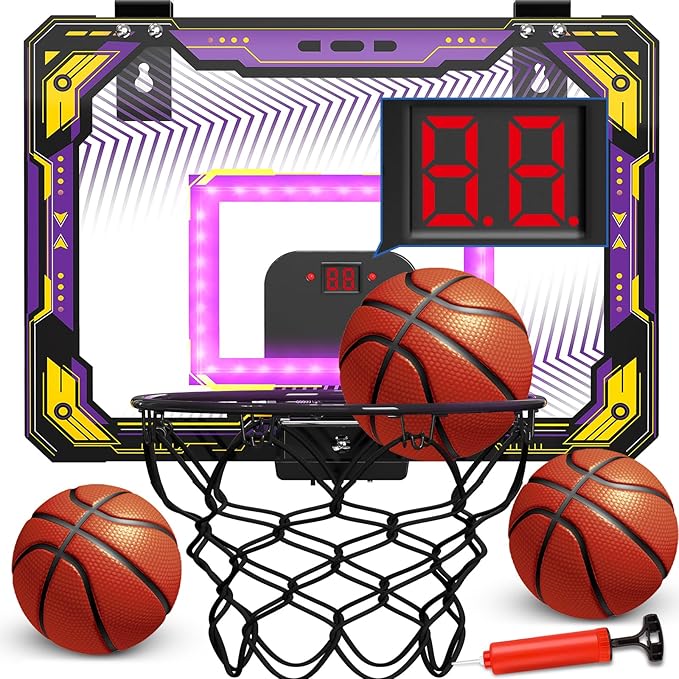 GMAOPHY Mini Basketball Hoop with Electronic Scoreboard Over The Door, Birthday Gift Sport Toys, Basketball Hoop Indoor for 5 6 7 8 9 10+ Year Old Boys Kids