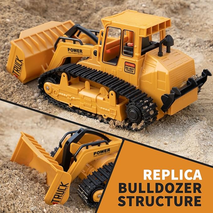 Kids-Play-Construction Bulldozer Rechargeable Engineering-Vehicle - Remote Control Bulldozer with Realistic bulldozing Shovel and Light Perfect Christmas Birthday Gift for Kids Girls Boys Ages 6-12+