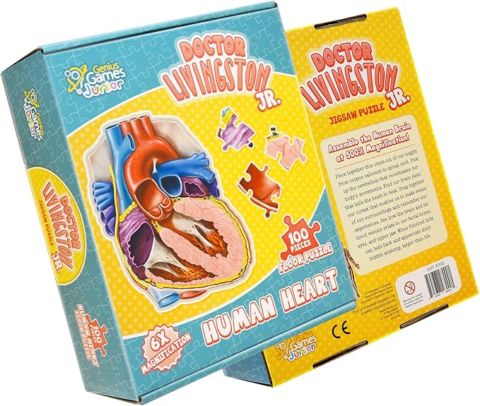 Human Heart Anatomy Floor Puzzle — Genius Games Doctor Livingston Jr Anatomy Toy - Kids Puzzles & Science Toys - Human Heart Anatomy Model - 100 Piece Jigsaw Puzzles for Kids, Toddlers, Teens