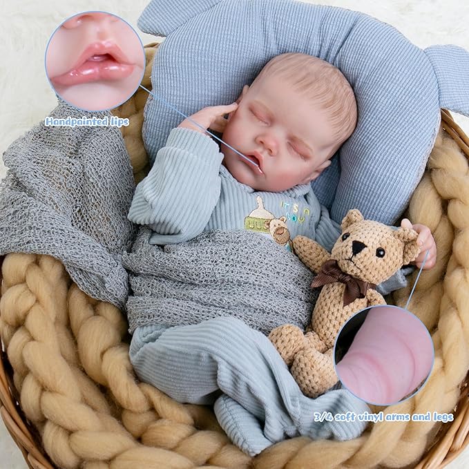 Lifelike Reborn Baby Dolls - 18-Inch Sweet Smile Real Life Realistic-Newborn Sleeping Baby Boy with Toy Accessories Gift Set for Kids Age 3+