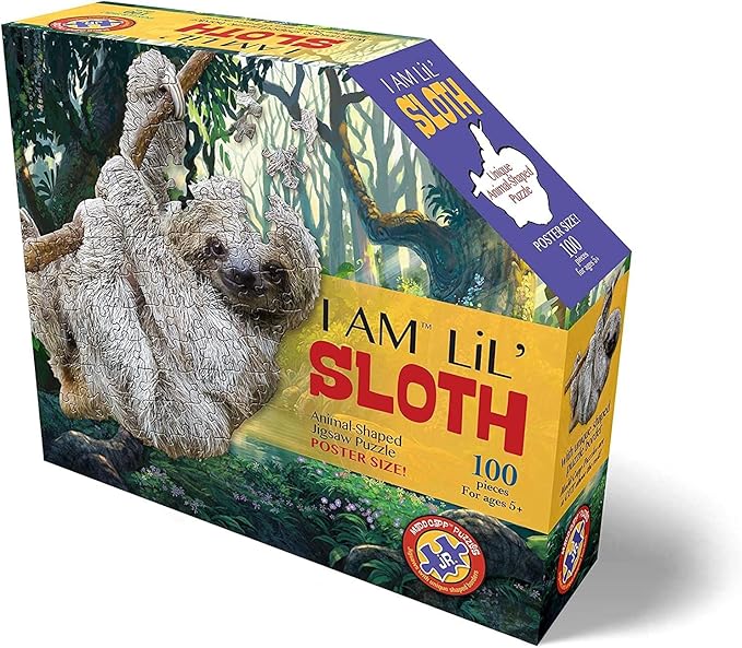 Madd Capp Puzzles Jr. - I AM Lil’ Sloth - 100 Pieces - Animal Shaped Jigsaw Puzzle