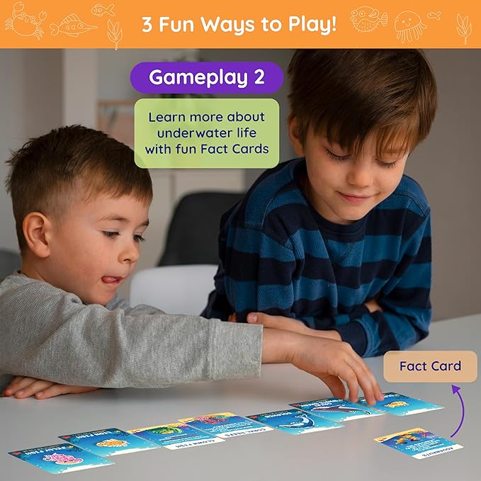 Jumbo 70 Piece Round Floor Puzzles for Kids Ages 3-5, 6-8, Large Jigsaw Puzzle with Educational Flash Cards and 3D Figures | Educational Gift (Underwater World)