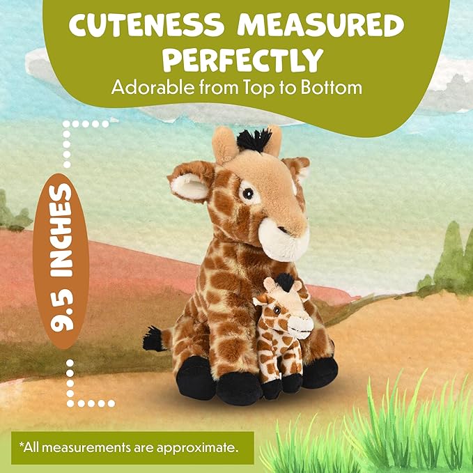 Mom and Baby Stuffed Animals for Boys & Girls, Safari Baby Shower Decorations, Nursery Decor, Zoo Animals for Toddlers, Quality Realistic Toys for Kids, Cute, Soft, Huggable, Squeezable (9.5" Giraffe)