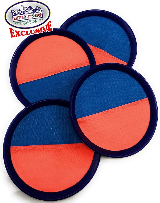 Matty's Toy Stop Deluxe Toss & Catch (Hook & Loop) Tropical Colors Paddle Game Set with 4 Paddles, 3 Balls & Storage Bag - Classic Outdoor Game, Perfect for The Beach, Backyard or in The House!