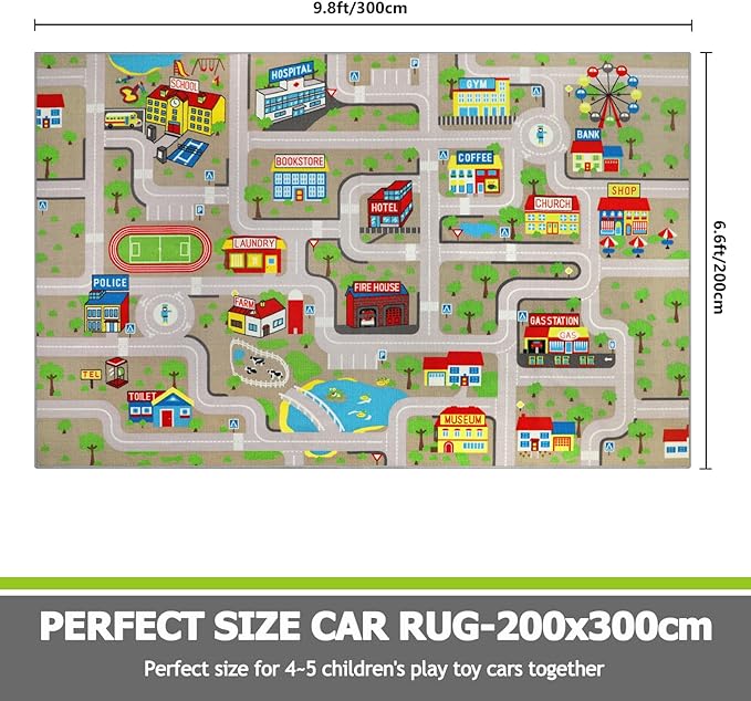 Capslpad Tan Car Road Kid Rug Carpet Playmat for Playoom Traffic Road Kids Play Mat for Toddler Non Slip Washable City Map Race Track Carpet Rug for Kids Room Playroom Classroom Decor,6.6'x9.8'