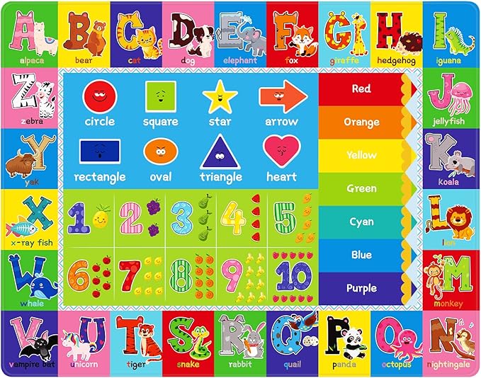 Baby Play Mat Kids Rug for Floor, Playmat for Kids Toddlers Infant, Extra Large Thick Playtime Collection ABC, Numbers, Animals Educational Area Rugs for Playroom (78.7X59 Inch)