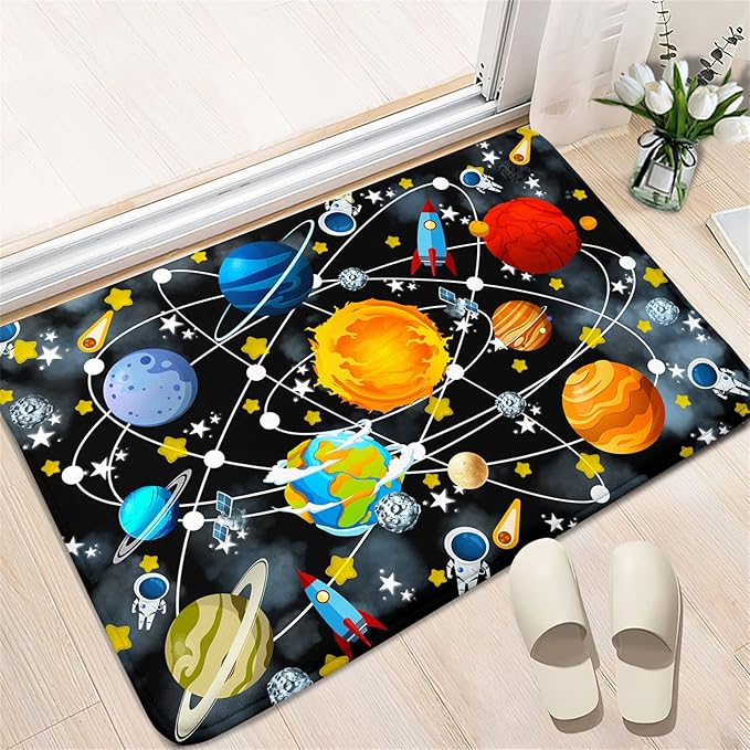 Outer Space Rugs Small Size Universe Solar System Planet Theme Carpets Kids Rugs for Playroom Educational Learning Area Rug for Living Room Bedroom Indoor Crystal Polyester Floor Sofa Mats, 2'×3'