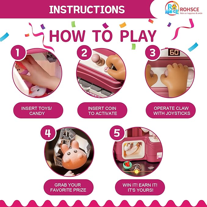 Large Claw Machine for Kids – Pink Dream Vending Machine Toy with Capsule Slide, Plush Toys, Lights & Music, Girls Claw Game Machine with USB & Coins, Birthday Gift for 6 7 9 10 12 Years Old