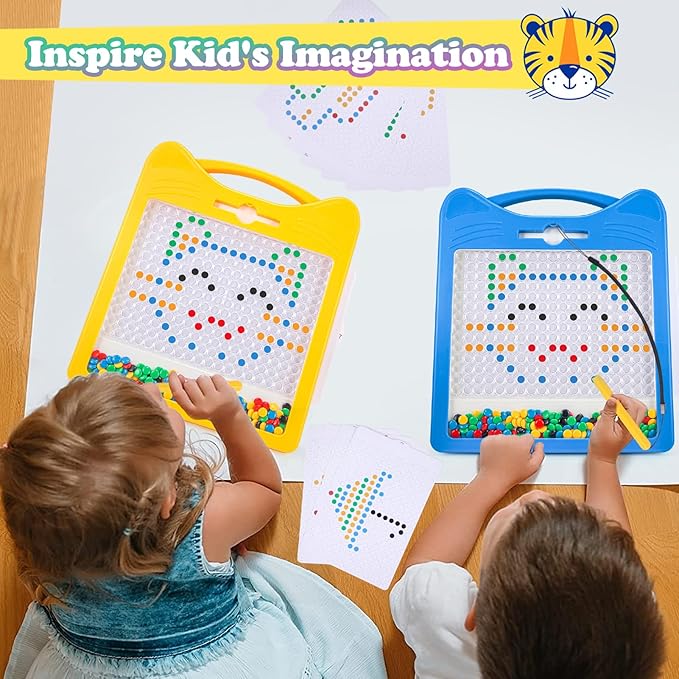 Extra Large Magnetic Drawing Board for Kids, Magnet Doodle Board with 2 Pens, Magnetic Dot Art Fine Motor Skills Montessori Toy, Airplane Car Ride Travel Essentials for Toddler (12.5" x 12.5")