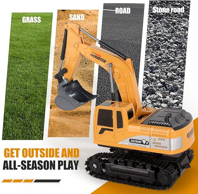 Remote Control Excavator Toys for Boys, RC Excavator Toy for Boys 3 4 5 6 7 8 Year Old Kids Christmas Birthday Gift，RC Digger Truck Construction Vehicles with Metal Shovel & Light