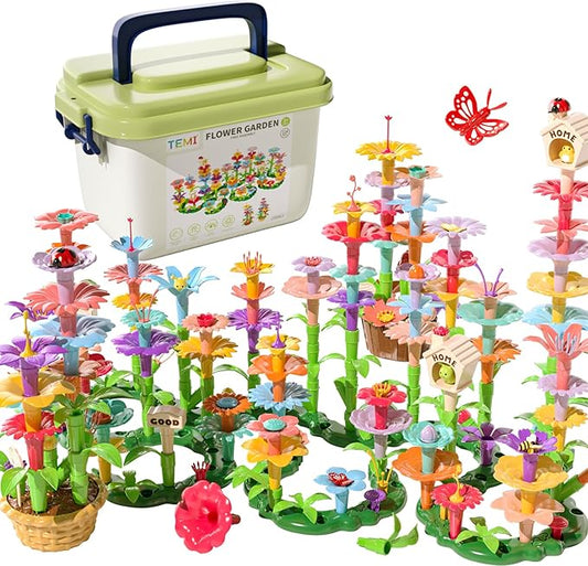 TEMI 224 PCS Flower Garden Building Toys for Girls Toys, Educational STEM Toy and Preschool Garden Play Set for Toddlers 3 4 5 6 7 Year Old Kids Boys Girls, Flower Stacking Toys for Kids Age 3-6