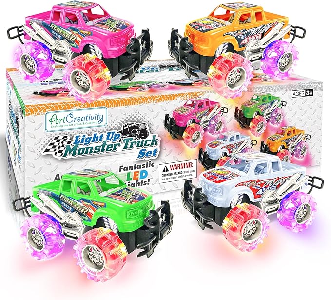 ArtCreativity Light Up Monster Trucks - 6 Inch Toy Cars for 2 Year Old Boys,- Push n Go Car Toys for Boys 3-5 Years Old,- Light Up Toys for Kids, Best Gift for Kids Age 3-6 Years Old & Up
