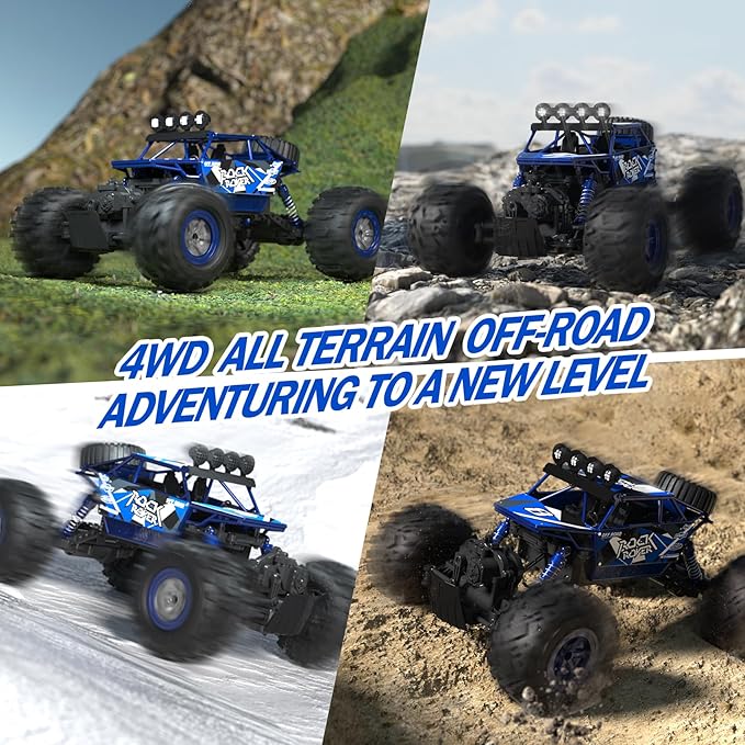1:10 Amphibious 4WD Large RC Cars, IPX6 Waterproof 30 Km/h Remote Control Car Gifts for Kids 4X4 Off-Road RC Rock Crawler, LED Light, 2.4GHz RC Truck with 2 Batteries 80Mins Play