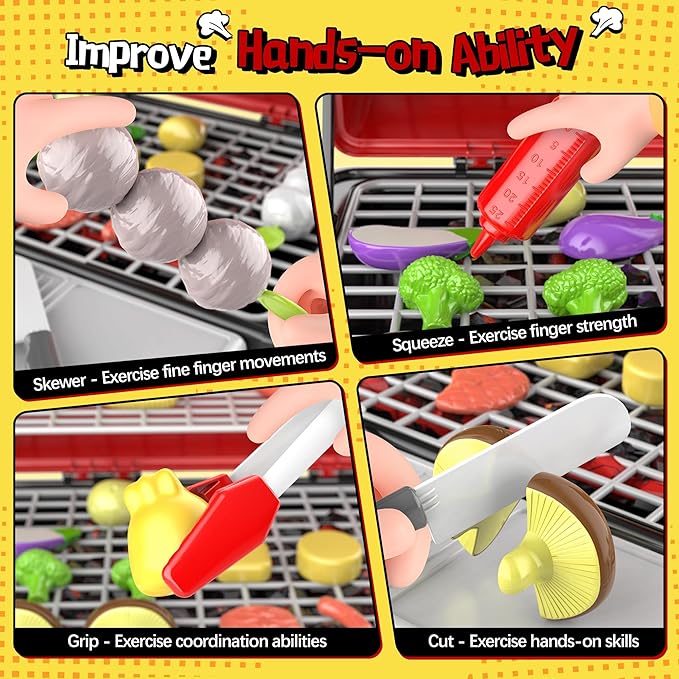 2-Layer BBQ Grill with Big Playset Gifts|Kids Outdoor Toys for Toddlers 3-5 6| Pretend Outdoor Toddler Boy Toys for 3 4 Year Old Boys| Kids Kitchen Playset Equipment Gift