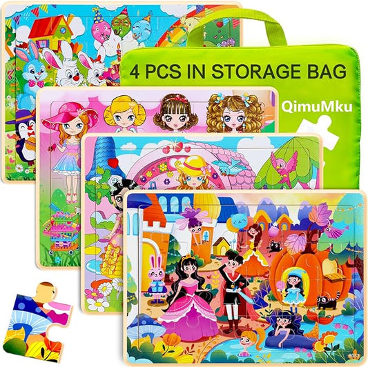 Jigsaw Puzzles for Kids Ages 2-4 Wooden Realistic Montessori Toddler Puzzles Ages 3-5 - Princess Learning Games for Boys and Girls 4-8 Year Olds 4 Packs 24 Pcs