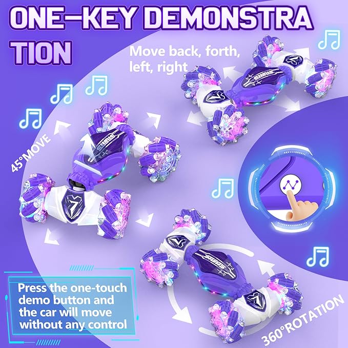 Gesture Sensing Remote Control Car Toys - Drift RC Stunt Car for Kids | 360° Rotating 4WD Transform RC Cars | 2.4Ghz Hand Controlled with Lights Music | Birthday to Boys (Purple)