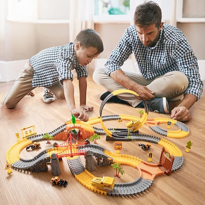 OR OR TU Toys for Boys 5-7, Race Track for Toddlers 3-5, 342Pcs Construction Toys for Boys Kids Car Track Toy Train Set Flexible Gift for 3 4 5 6 7+ Years Old