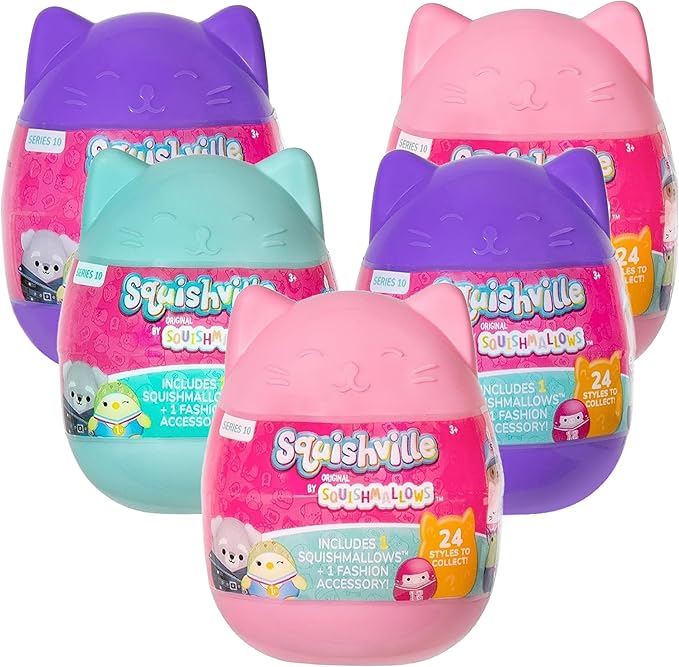 Squishmallows Squishville Series 10 Mini Mystery Plush (5 Pack) Official Jazwares Plush - Collectible Soft & Squishy Easter Eggs Blind Capsules - Styles May Vary - Gift for Boys, Girls & Kids