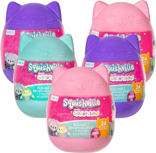 Squishmallows Squishville Series 10 Mini Mystery Plush (5 Pack) Official Jazwares Plush - Collectible Soft & Squishy Easter Eggs Blind Capsules - Styles May Vary - Gift for Boys, Girls & Kids