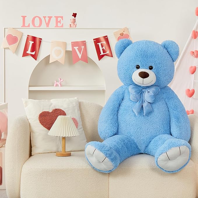 Tezituo Giant Teddy Bear 47 Inch, Soft Big Stuffed Animal Life Size 4 Feet Plush Bear Toy Valentine's Christmas Birthday Gift for Girlfriends Kids, Blue