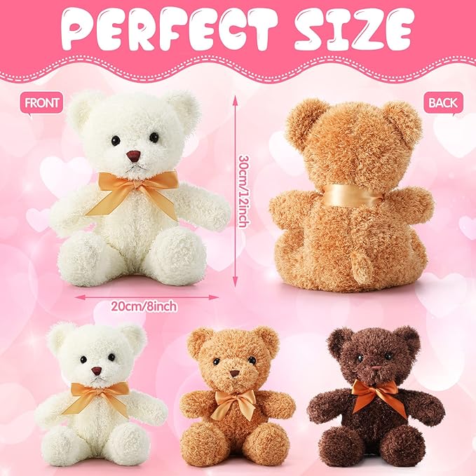 HyDren 8 Packs Cute Bear Stuffed Animals 12 Inch Soft Plush Stuffed Bears Plush Dolls with Bow Ties for Kids Boys Girls Baby Shower Birthday Party Gift Favors(Assorted Colors)