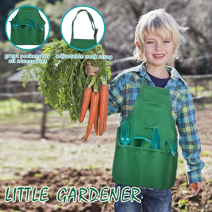 16Pcs Kids Gardening Tools Outdoor Toys Set Backyard Play with 93 PCS DIY Flower Garden Building Preschool Activities (Green)