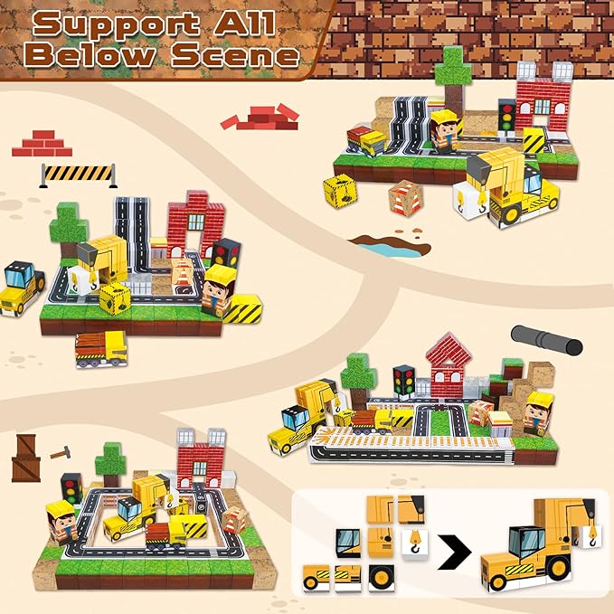 Magnetic Blocks-100PCS Magnetic Building Blocks, Magnetic Blocks Road with Car STEM Toddler Kids Toys, Construction Toys for Kids Ages 3+, Christmas Birthday Gifts for Boys & Girls