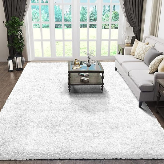 Ophanie 5x8 White Rugs for Living Room, Fluffy Fuzzy Plush Soft Carpets, Shaggy Area Rugs for Bedroom, Carpet for Dorm Nursery Home Decor Aesthetic